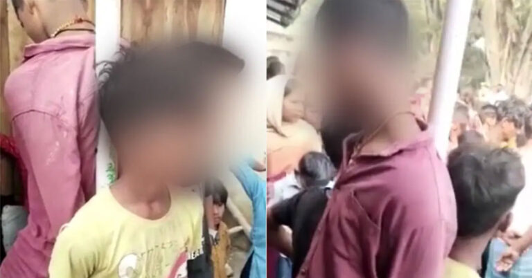 ಬಿಸ್ಕೆಟ್ ಕದ್ದ ಮಕ್ಕಳನ್ನು ಕಂಬಕ್ಕೆ ಕಟ್ಟಿ ಹಾಕಿ ಥಳಿತ