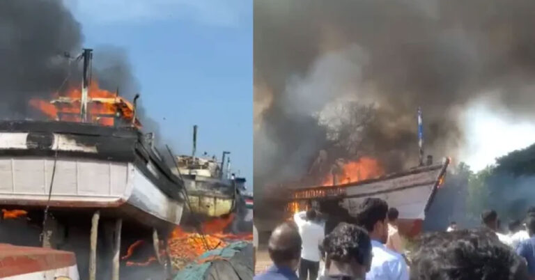 ದೀಪಾವಳಿ ಪೂಜೆ ವೇಳೆ ಮೀನುಗಾರರ ದೋಣಿಗಳು ಬೆಂಕಿಗಾಹುತಿ