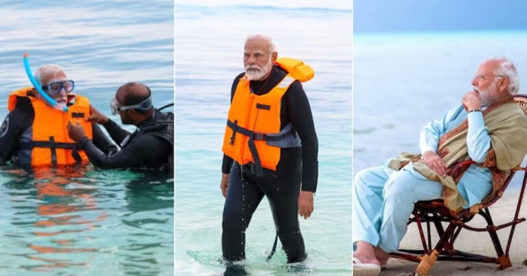 ಲಕ್ಷದ್ವೀಪದಲ್ಲಿ ಪ್ರಧಾನಿ ಮೋದಿ ಸ್ನೋರ್ಕೆಲಿಂಗ್: ಸಮುದ್ರ ತಟದಲ್ಲಿ ನಡಿಗೆ