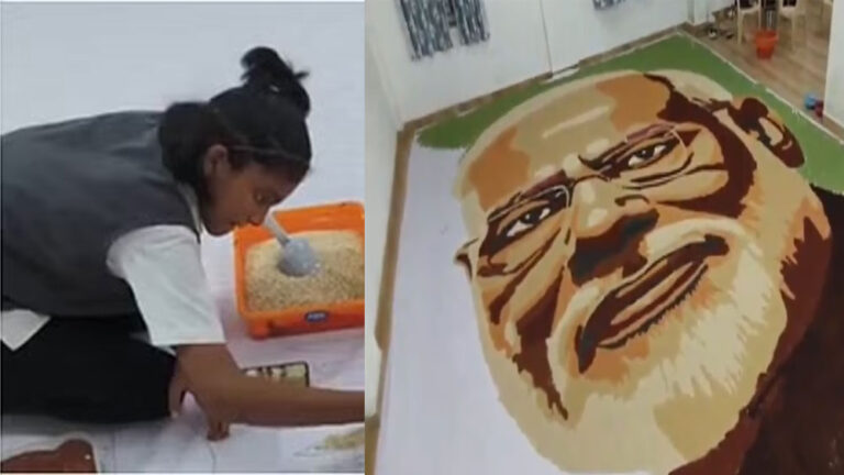 ರಾಗಿಯಲ್ಲಿ ಮೂಡಿದ ಮೋದಿ ಚಿತ್ರ, ದಾಖಲೆ ಬರೆದ 13ರ ಬಾಲಕಿ ರಾಗಿಯಲ್ಲಿ ಮೂಡಿದ ಮೋದಿ ಚಿತ್ರ, ದಾಖಲೆ ಬರೆದ 13ರ ಬಾಲಕಿ