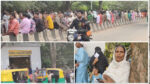 People queue up in front of the fair price shop for ration card correction