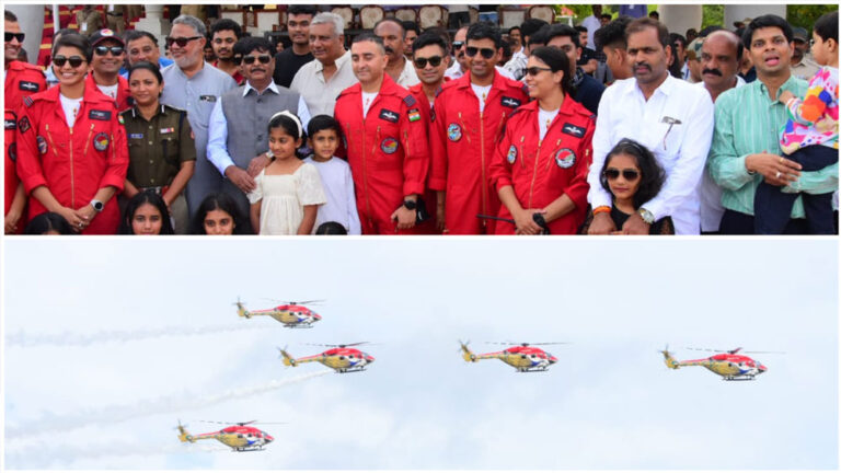 ಮೈಸೂರು : ವೈಮಾನಿಕ ಪ್ರದರ್ಶನದಲ್ಲಿ ಸಾರಂಗ್‌ ಚಮತ್ಕಾರ
