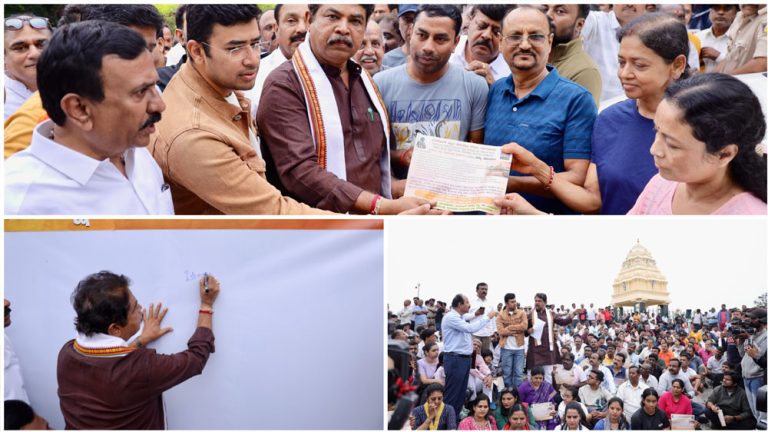 ಸುರಂಗ ರಸ್ತೆ ಯೋಜನೆ ವಿರುದ್ಧ ಲಾಲ್‌ಬಾಗ್‌ನಲ್ಲಿ ಬಿಜೆಪಿ ಸಹಿ ಅಭಿಯಾನ